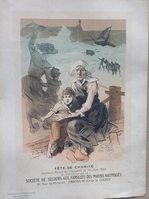 Jules Cheret Lithograph Print: 1897 Fete de Charite, Embossed Seal