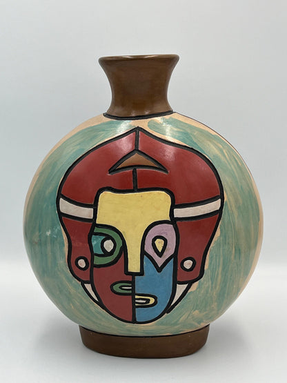 Abstract Face Vase: Peruvian Chulucanas Pottery - Rustic Ceramic