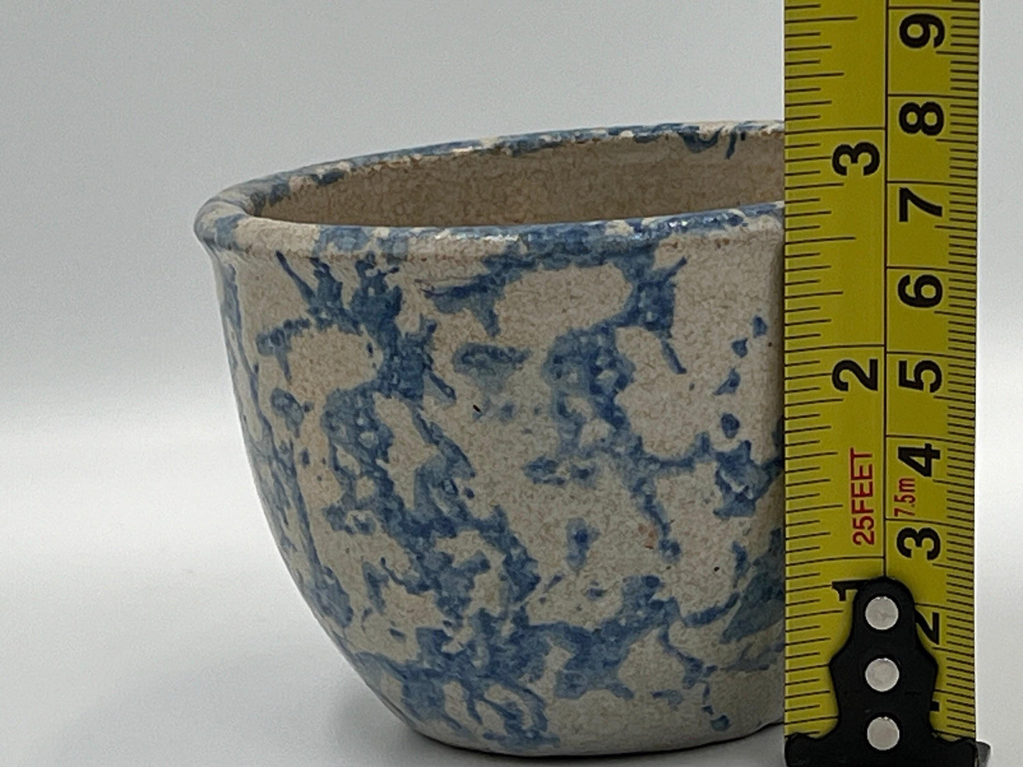 Primitive Salt Glazed Pot, Blue and White Rustic Style (3" Small Size)