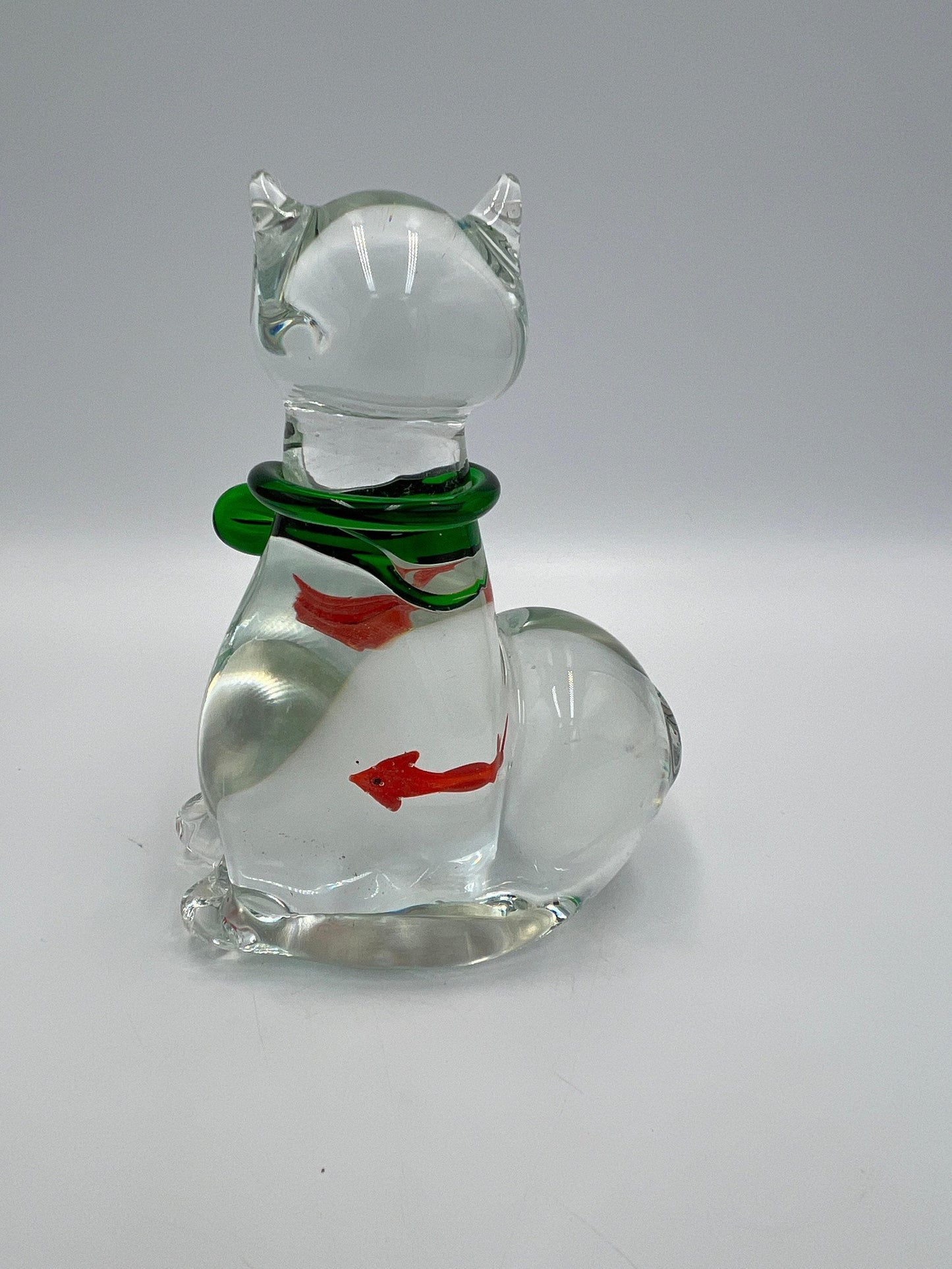 Murano Style Glass Cat Figurine - Whimsical Fish Design