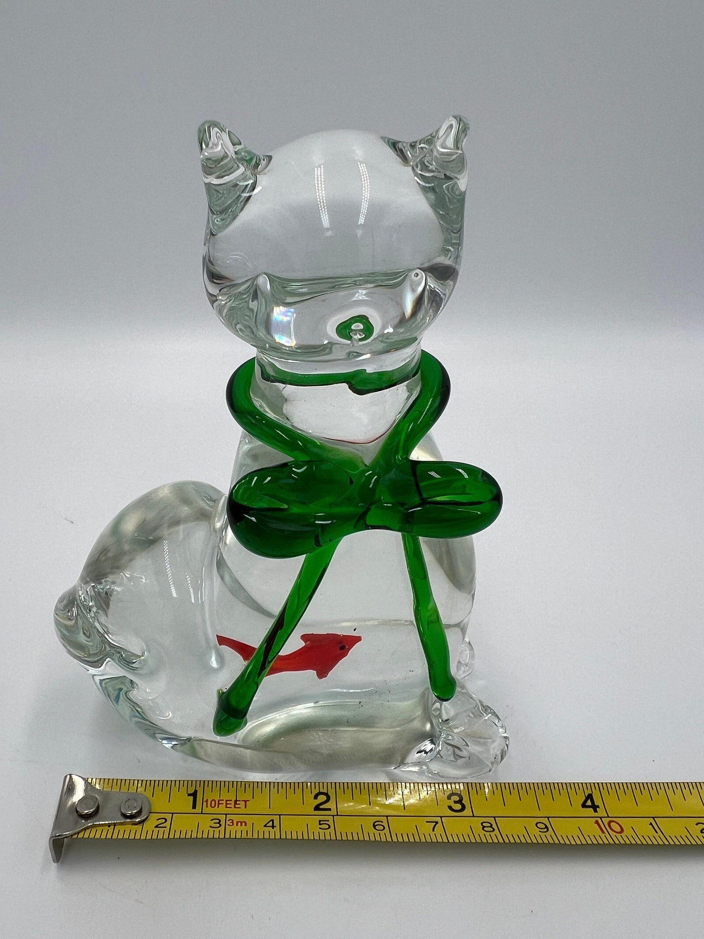 Murano Style Glass Cat Figurine - Whimsical Fish Design