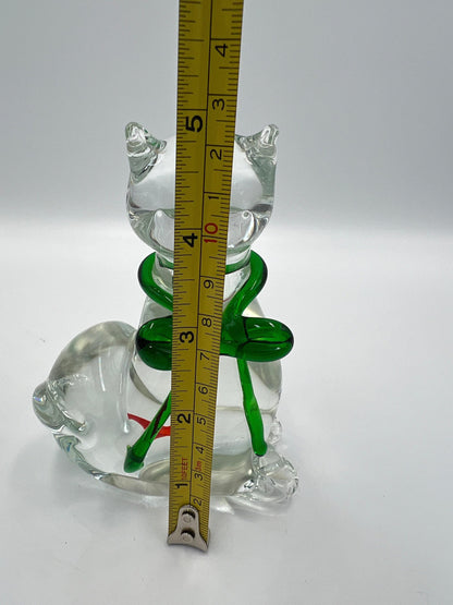 Murano Style Glass Cat Figurine - Whimsical Fish Design