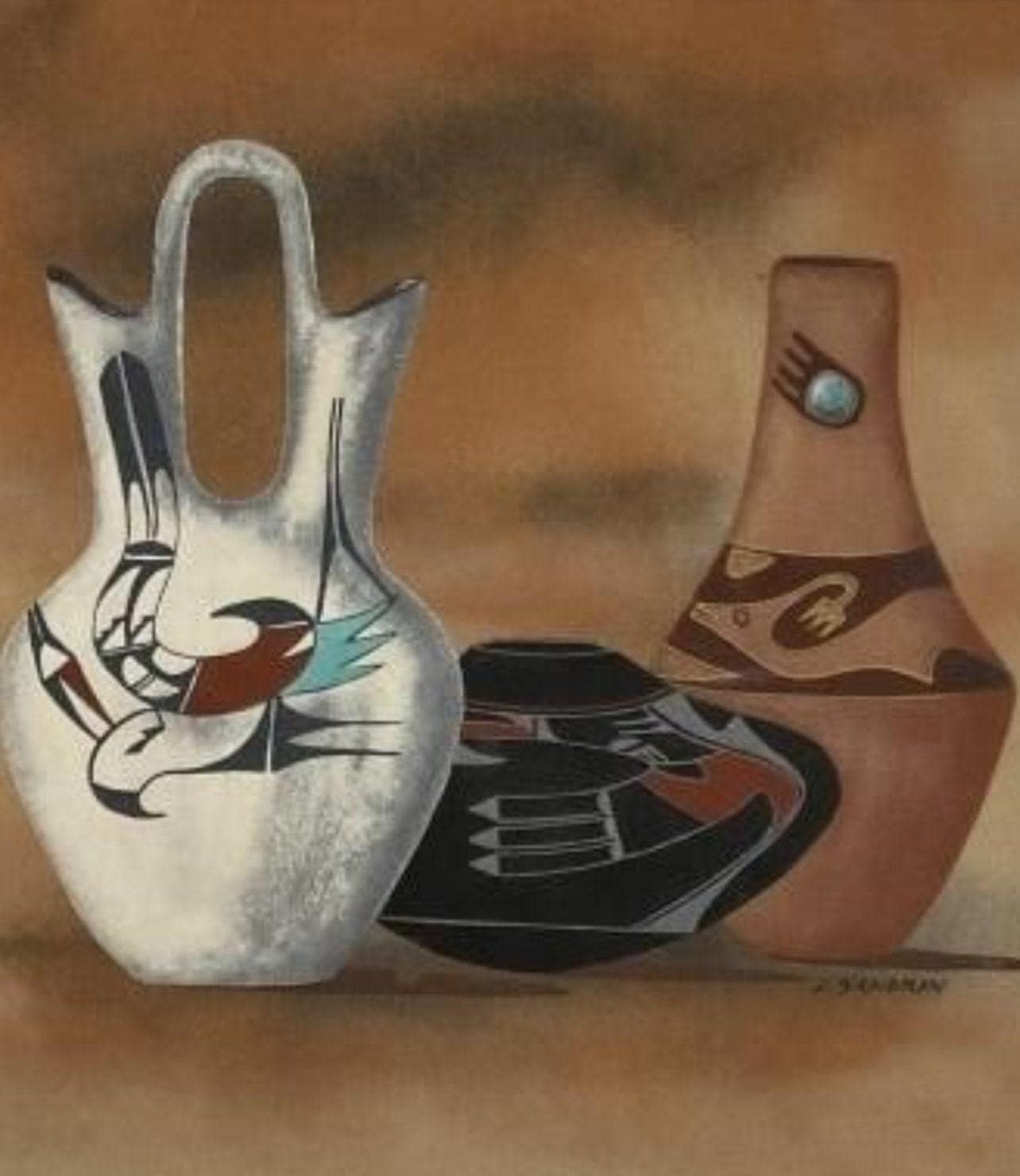 Signed L Sandman Art: Native American Acoma Wedding Vase (Ceramic)