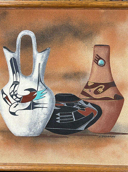 Signed L Sandman Art: Native American Acoma Wedding Vase (Ceramic)