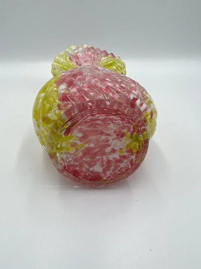 Vintage Tulip Glass Vase, Pink Yellow White Swirl (Ruffled Edge, 7.5in)