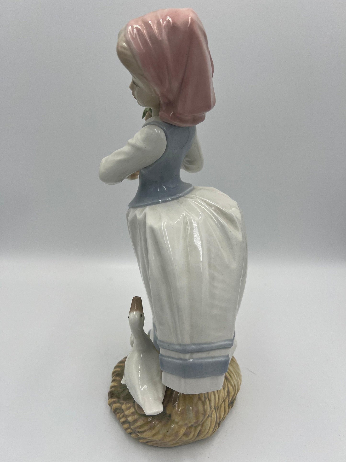 Vintage Spanish Tengra Girl Figurine - Porcelain with Floral and Geese Detail