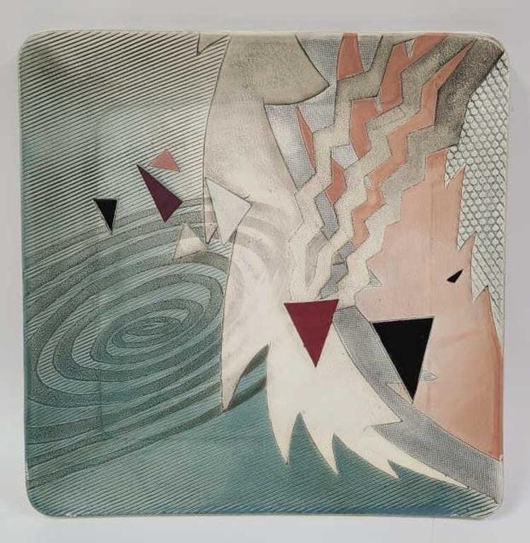 Modern Art Ceramic Platter Signed - Tesoro LA
