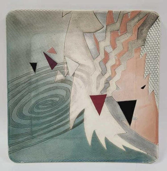 Modern Art Ceramic Platter Signed - Tesoro LA