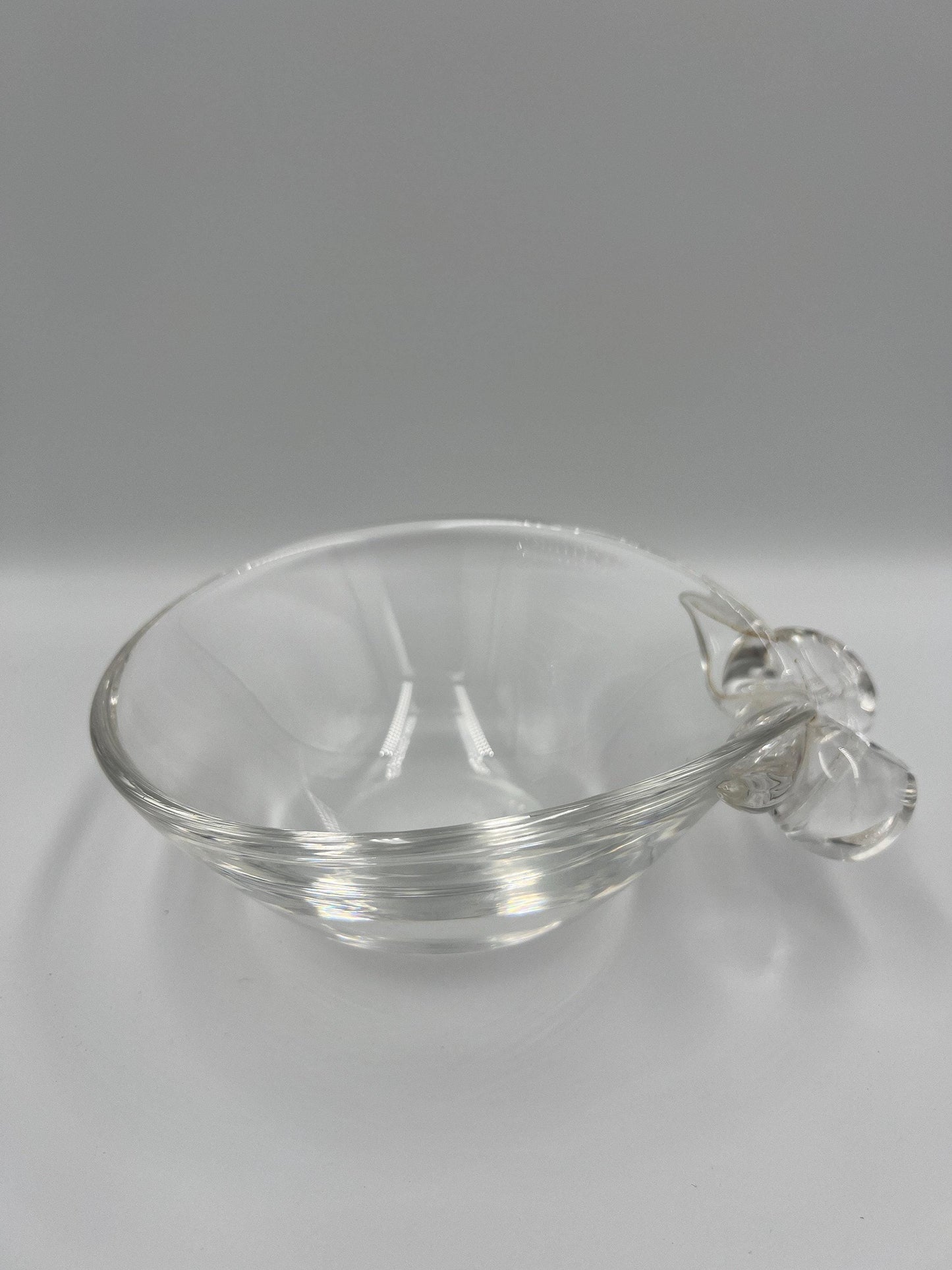 Steuben Crystal Bowl - Vintage 1980s Clear Glass with Scroll Handles