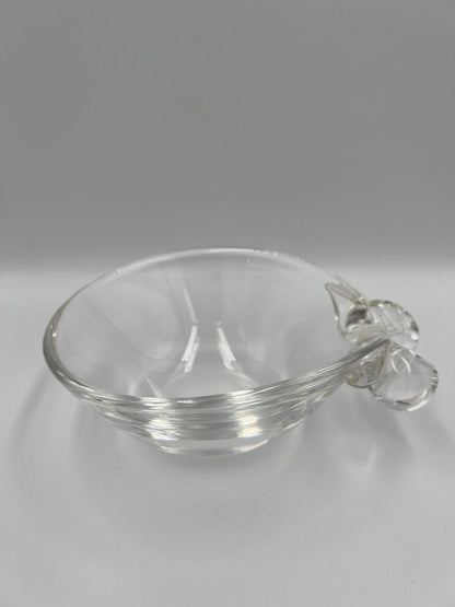 Steuben Crystal Bowl - Vintage 1980s Clear Glass with Scroll Handles