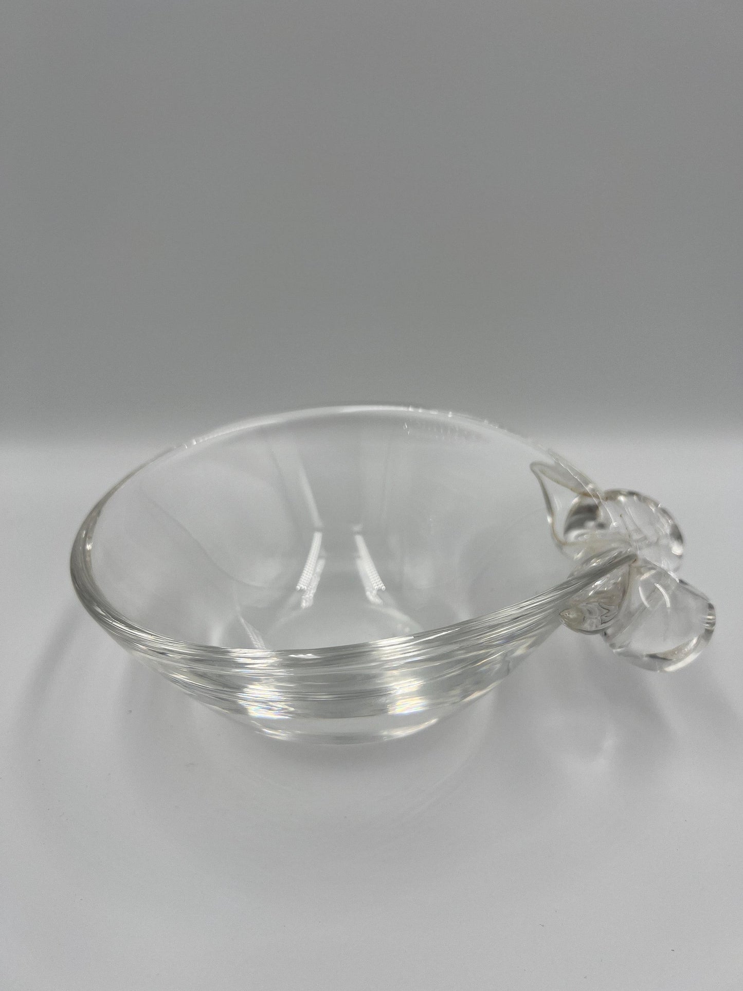 Steuben Crystal Bowl - Vintage 1980s Clear Glass with Scroll Handles