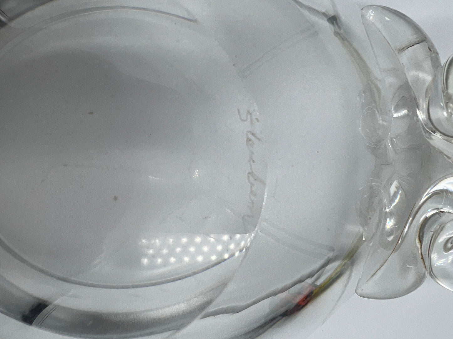 Steuben Crystal Bowl - Vintage 1980s Clear Glass with Scroll Handles