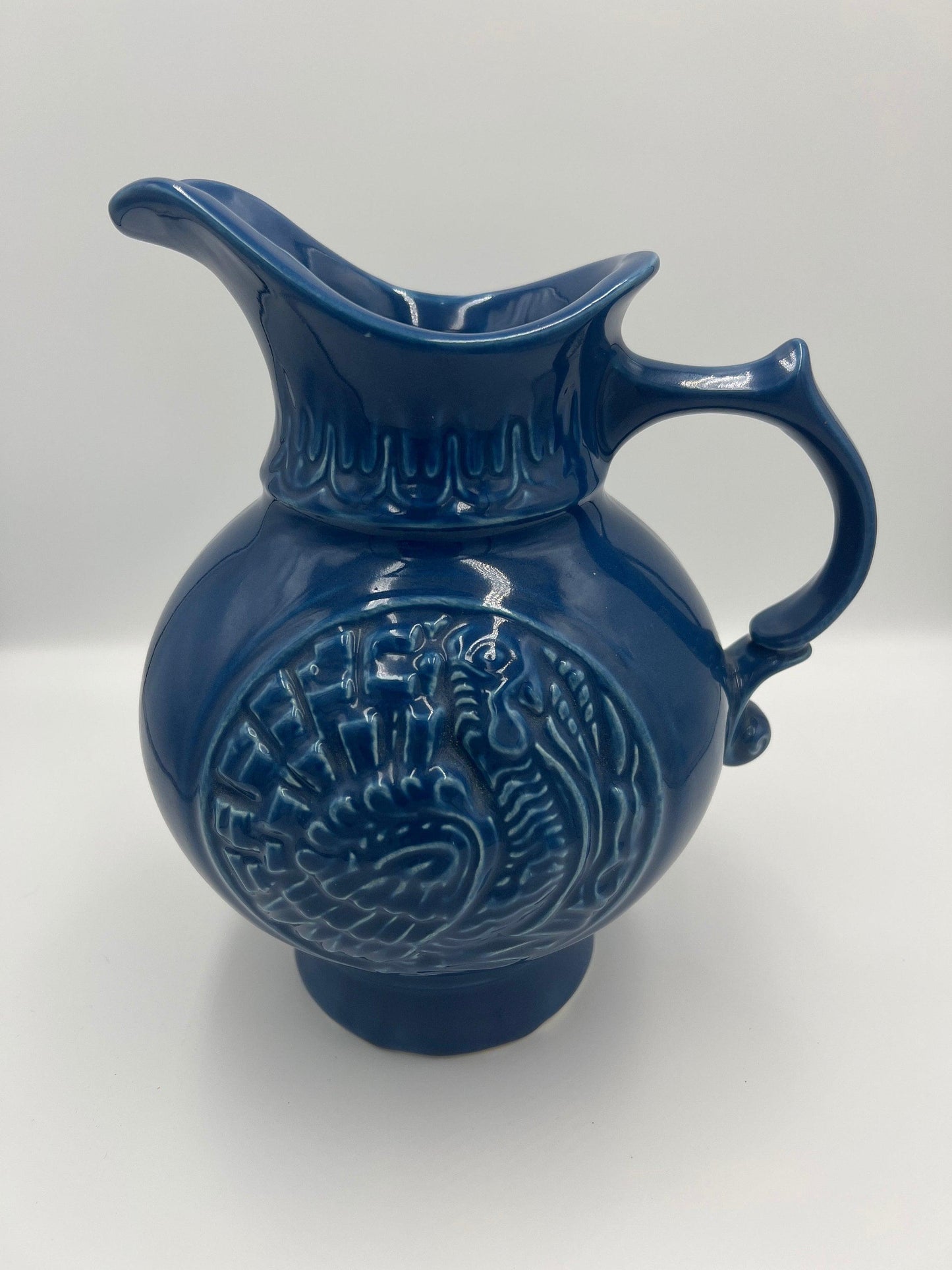 Blue Turkey Pitcher and Basin - Mid Century McCoy Pottery Set