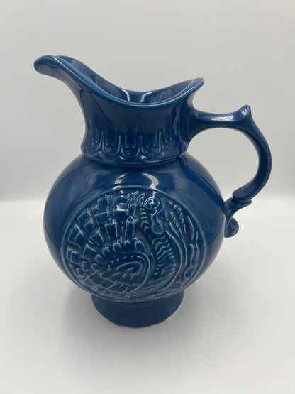 Blue Turkey Pitcher and Basin - Mid Century McCoy Pottery Set
