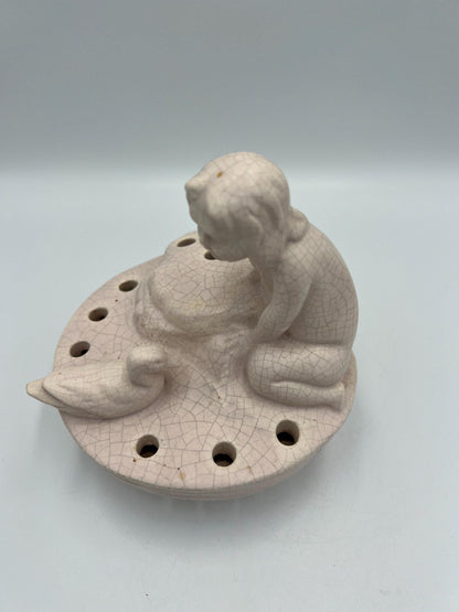 Weller Pottery Girl at Pond Vase - Light Pink with Duck and Frog