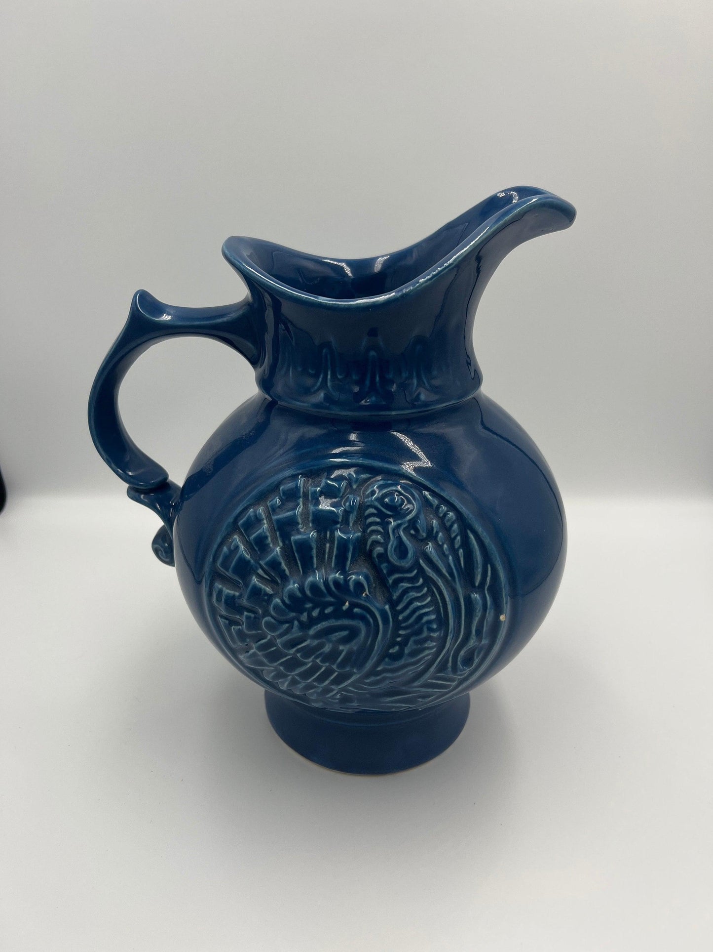 Blue Turkey Pitcher and Basin - Mid Century McCoy Pottery Set