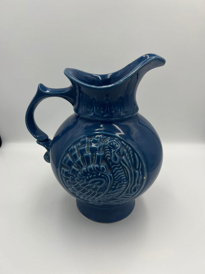 Blue Turkey Pitcher and Basin - Mid Century McCoy Pottery Set