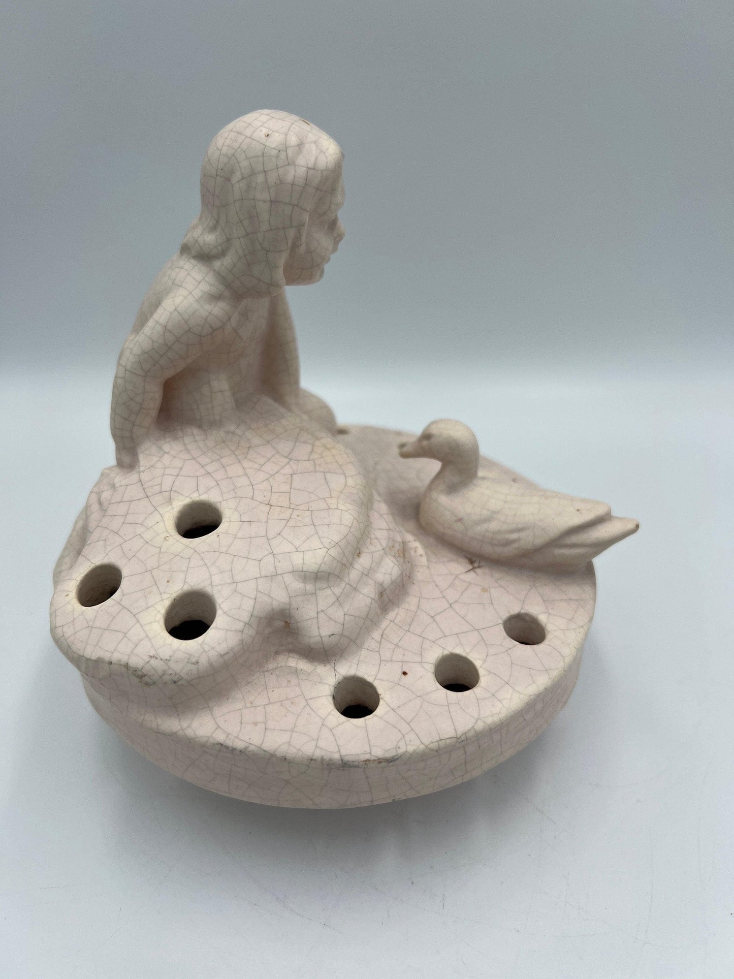 Weller Pottery Girl at Pond Vase - Light Pink with Duck and Frog