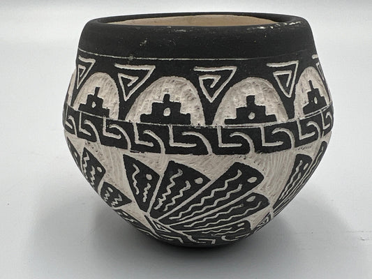 Vintage Hand-Painted Acoma Pottery Seed Pot