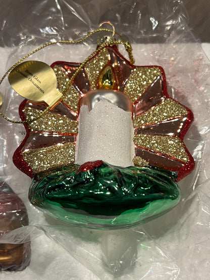 Christmas tree ornaments Blown Glass - Danbury Mint - Dog and Wreath