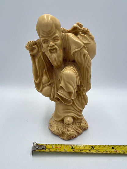 Asian Boxwood Figure: Hand Carved Wood Statue - Rustic Decorative Art