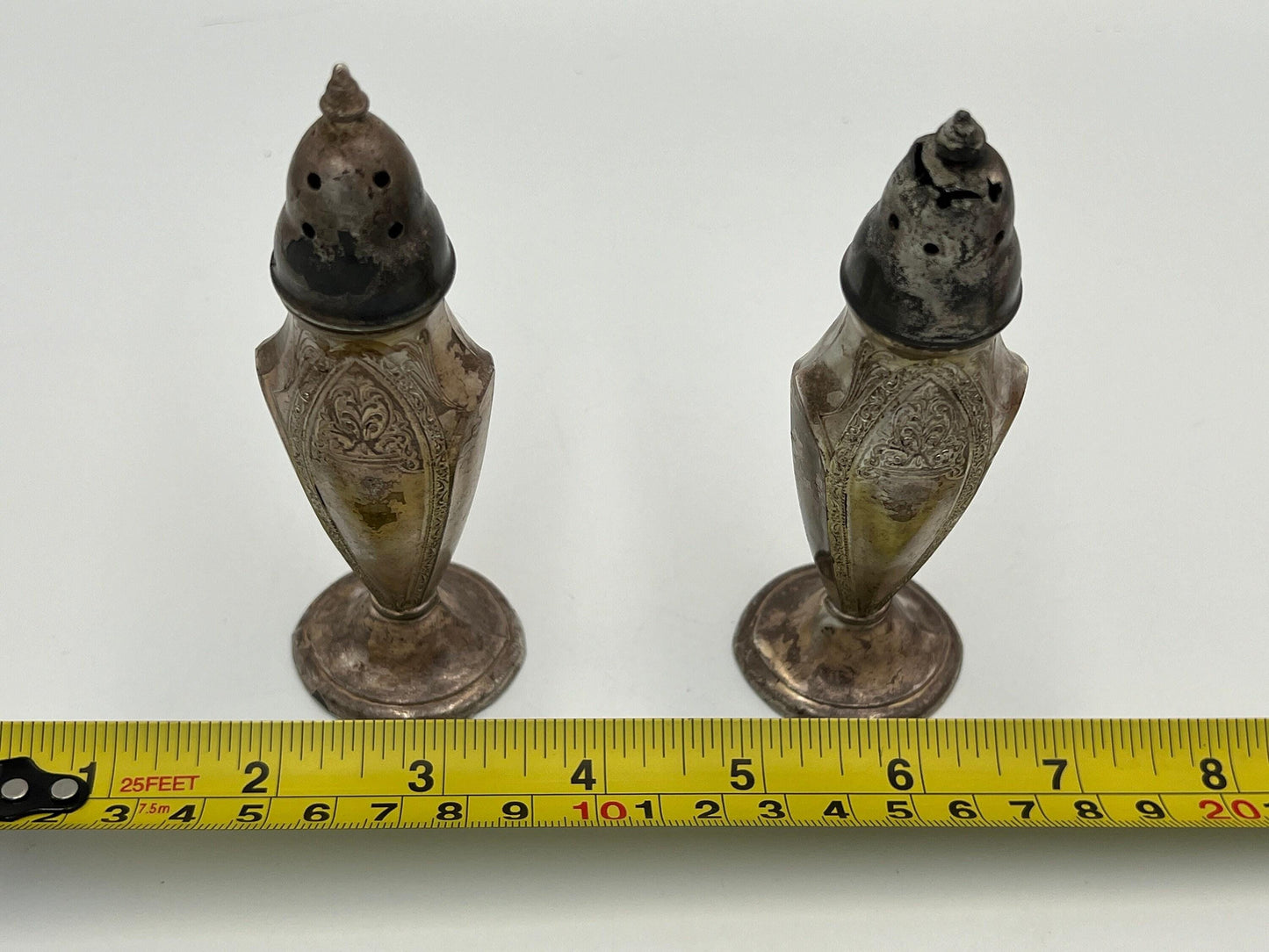 Poole Vintage Salt and Pepper Shakers, Silver Plated Astor Pattern (Tall, Slender)