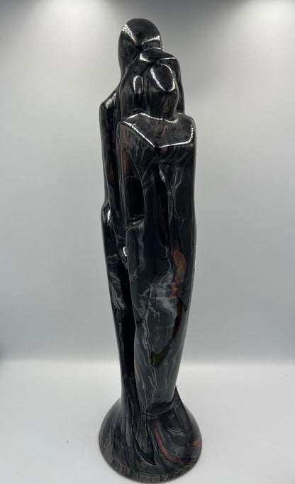 Haeger Couple Statue, Glossy Black Ceramic Embrace (1994 Vintage)