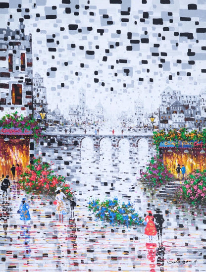 Pont des Arts Artwork: Vibrant Paris Bridge - Solomon Hwang - Signed with COA