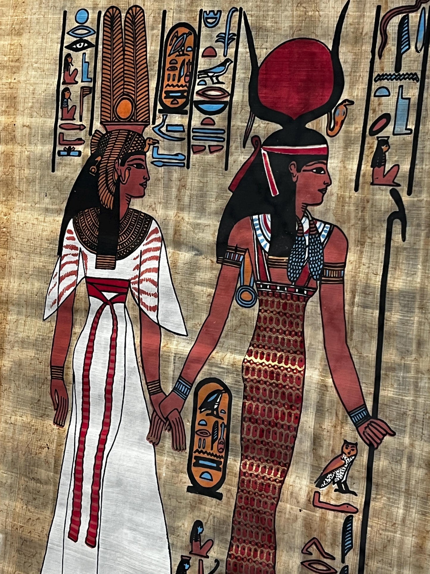 Egyptian Papyrus Painting: Hand Painted Horus and Pharaoh Art