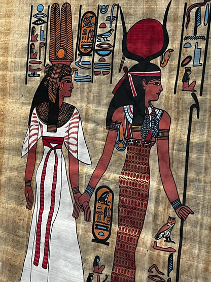 Egyptian Papyrus Painting: Hand Painted Horus and Pharaoh Art