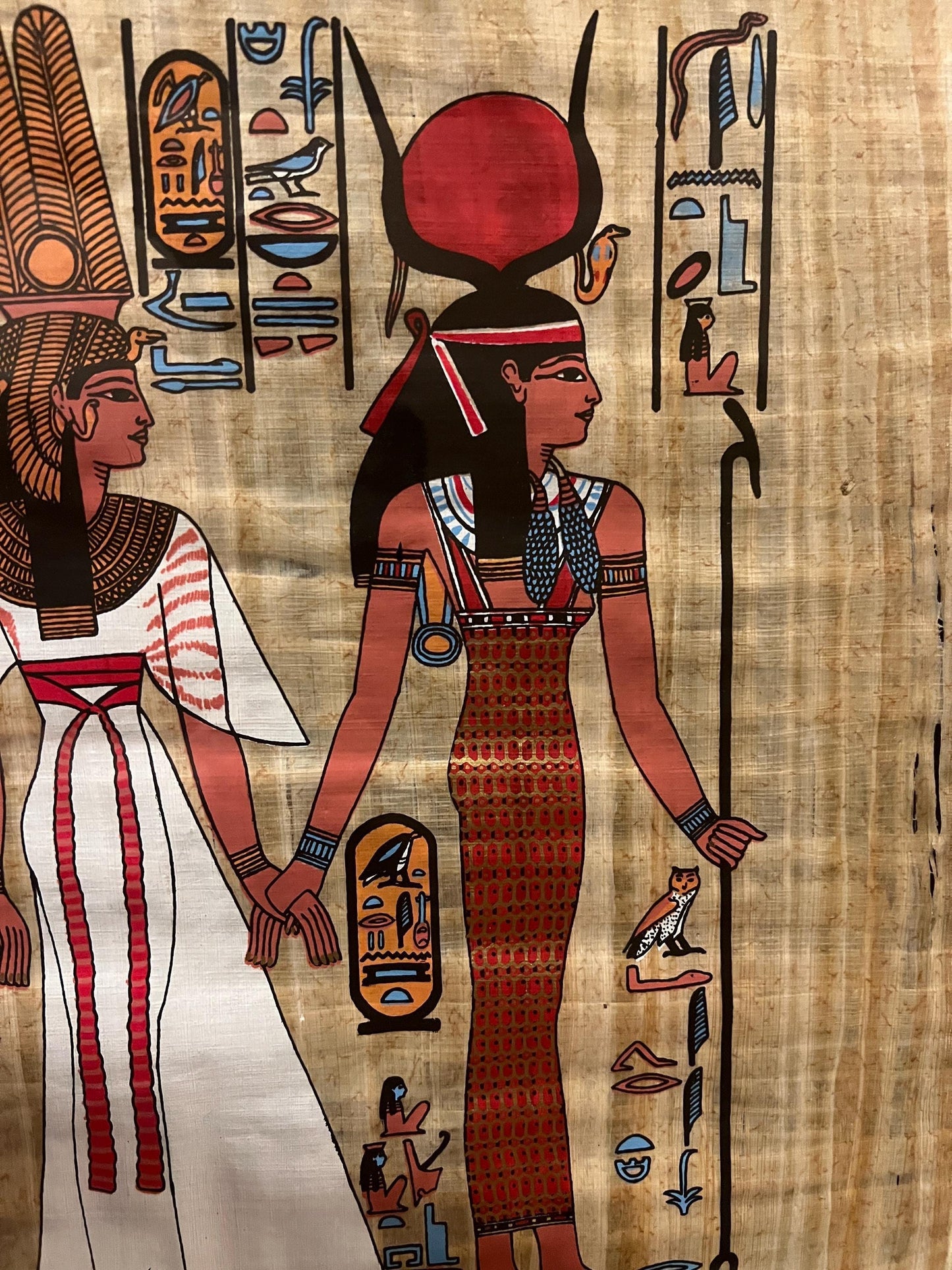 Egyptian Papyrus Painting: Hand Painted Horus and Pharaoh Art