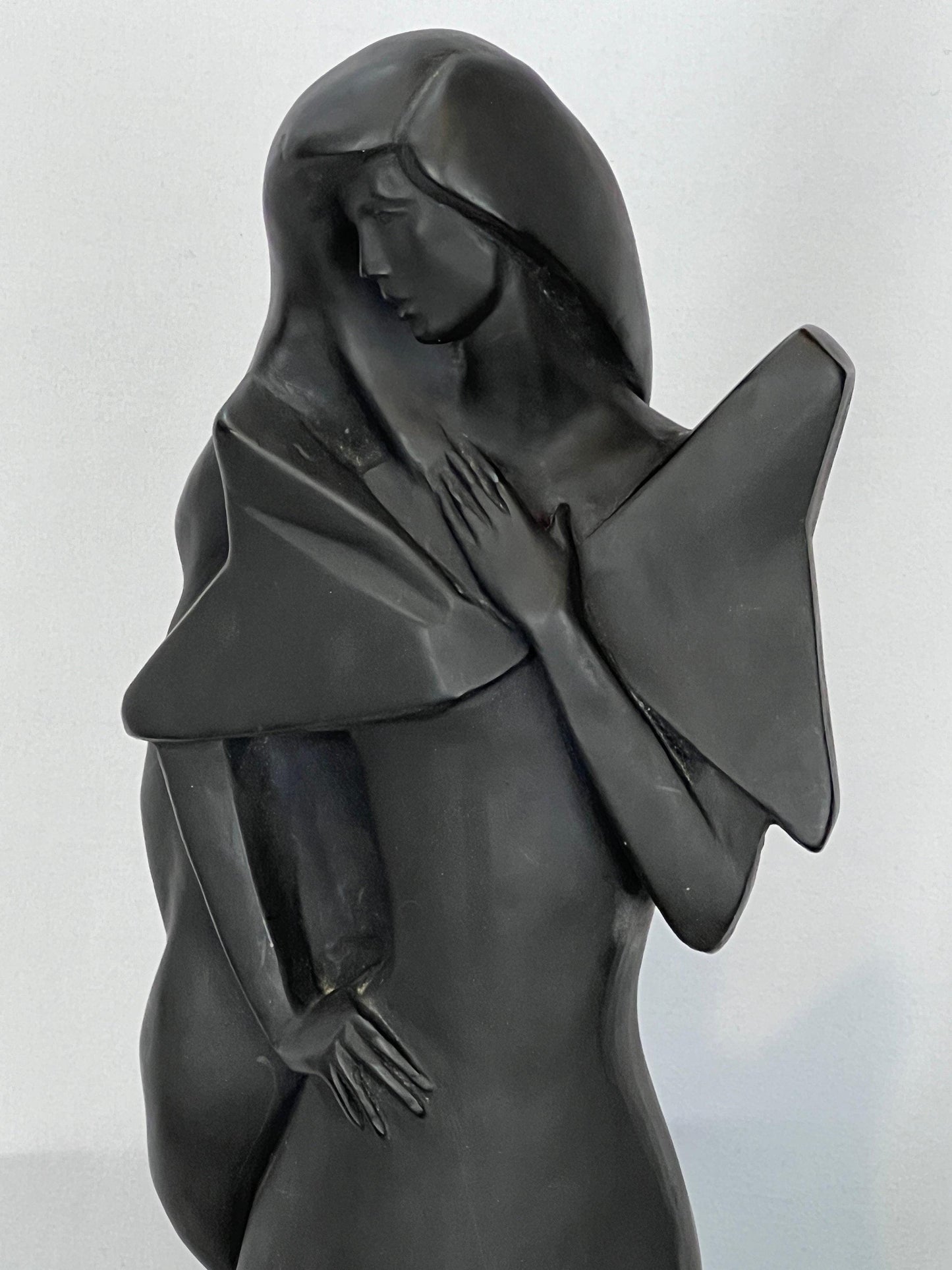 Woman Statue by David Fisher: Tall Black Resin - 1980s Mod Style