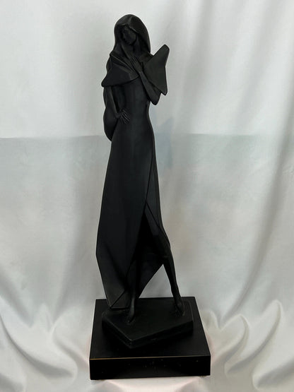 Woman Statue by David Fisher: Tall Black Resin - 1980s Mod Style