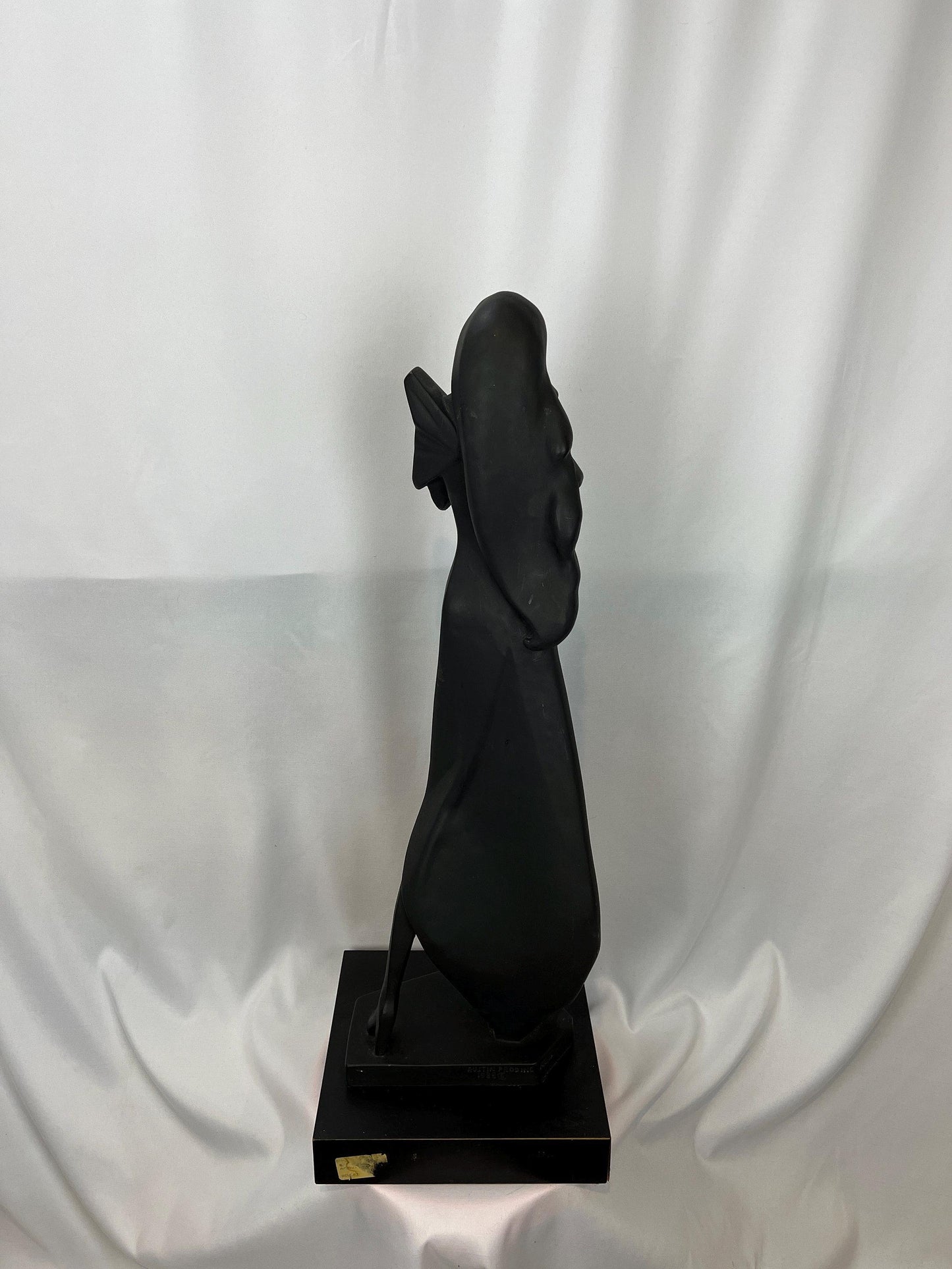 Woman Statue by David Fisher: Tall Black Resin - 1980s Mod Style