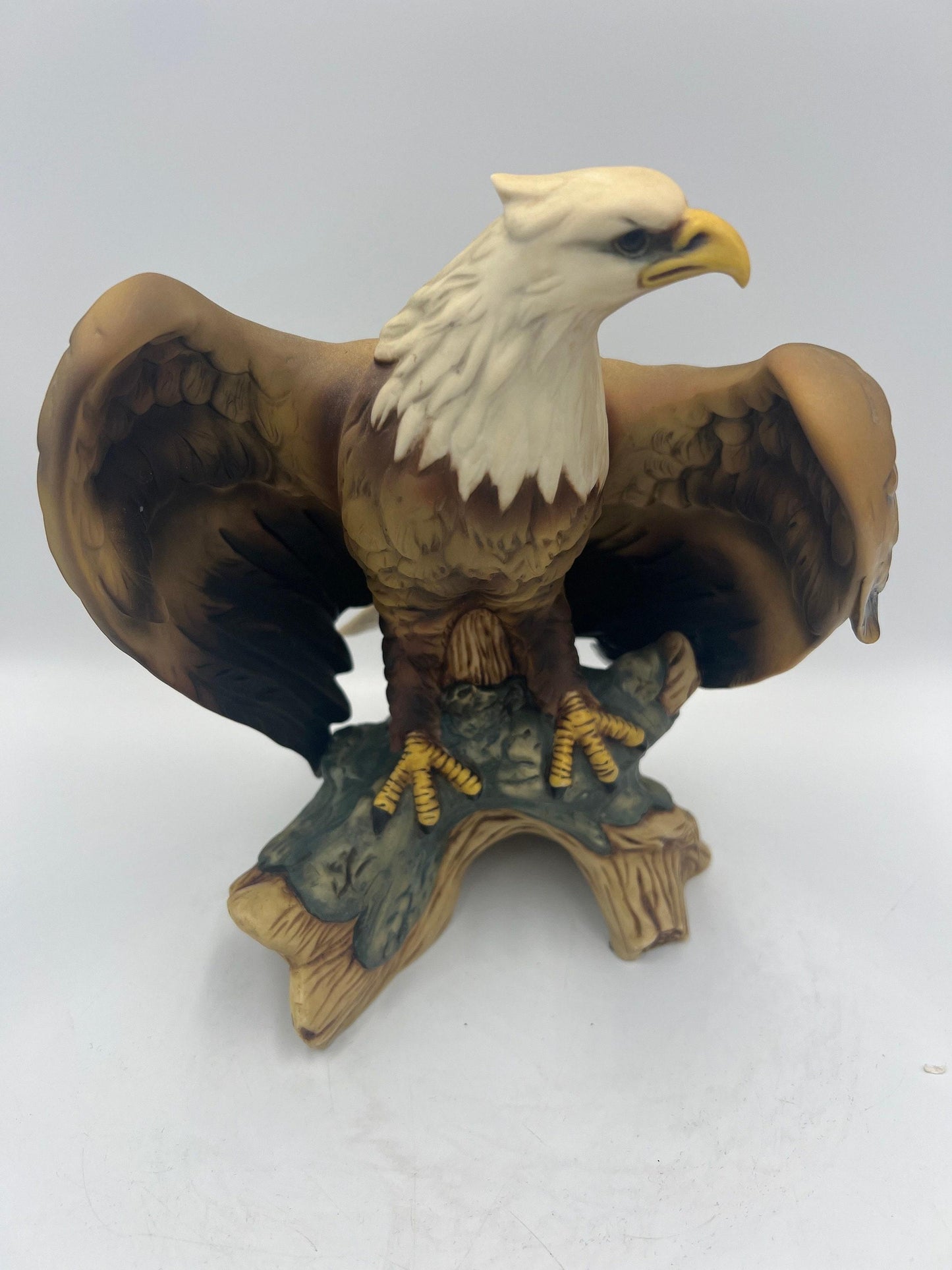 Vintage Ceramic Bald Eagle Statue: Perched with Open Wings