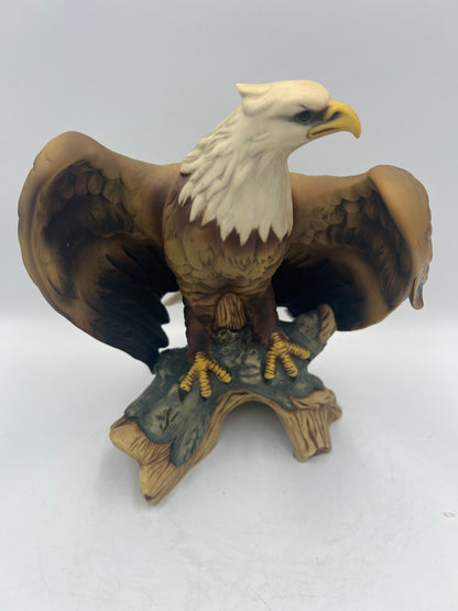 Vintage Ceramic Bald Eagle Statue: Perched with Open Wings