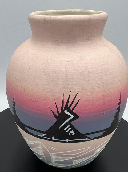 Navajo pottery Vase, Landscape with Tee Pee Signed