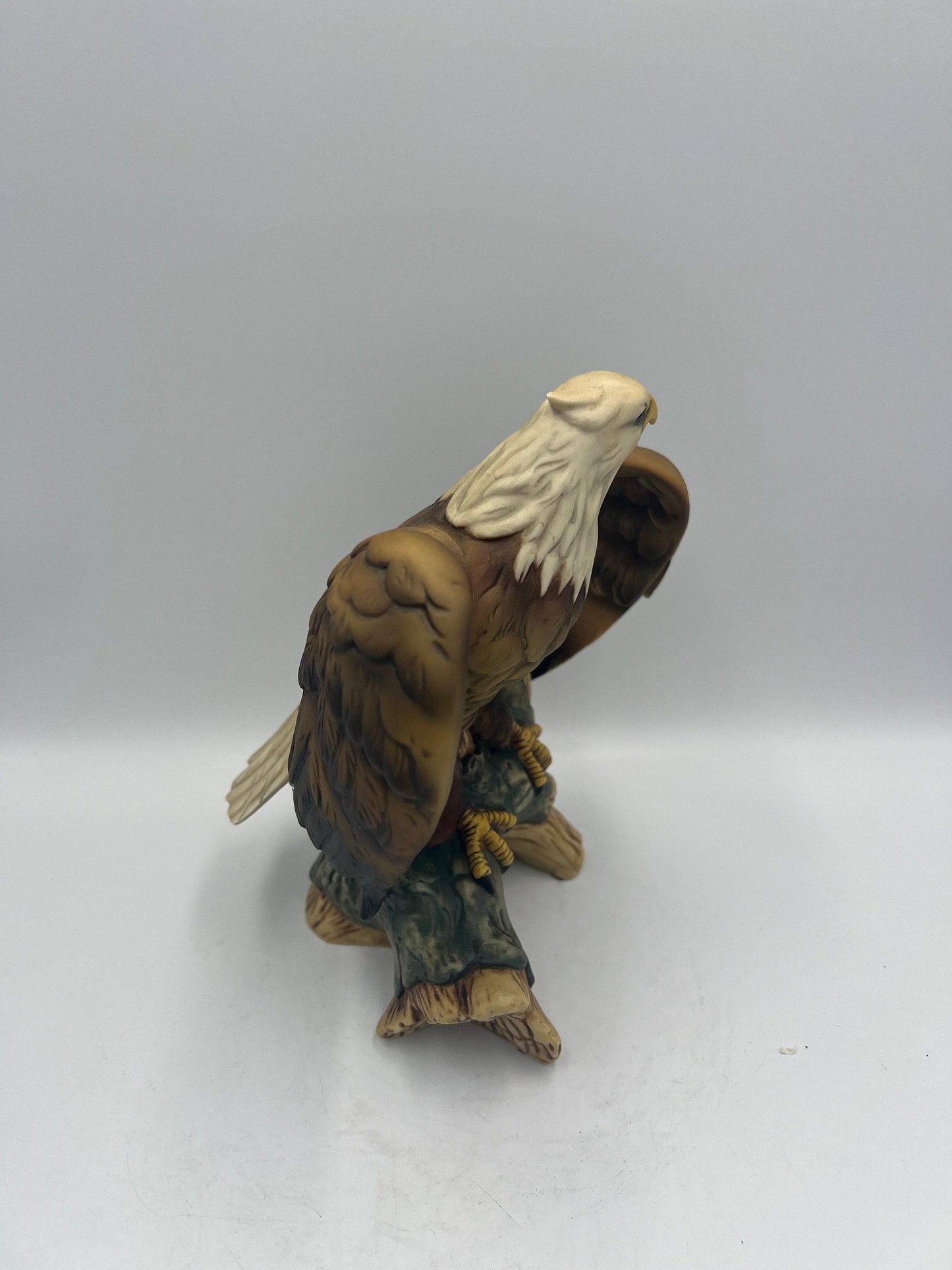 Vintage Ceramic Bald Eagle Statue: Perched with Open Wings