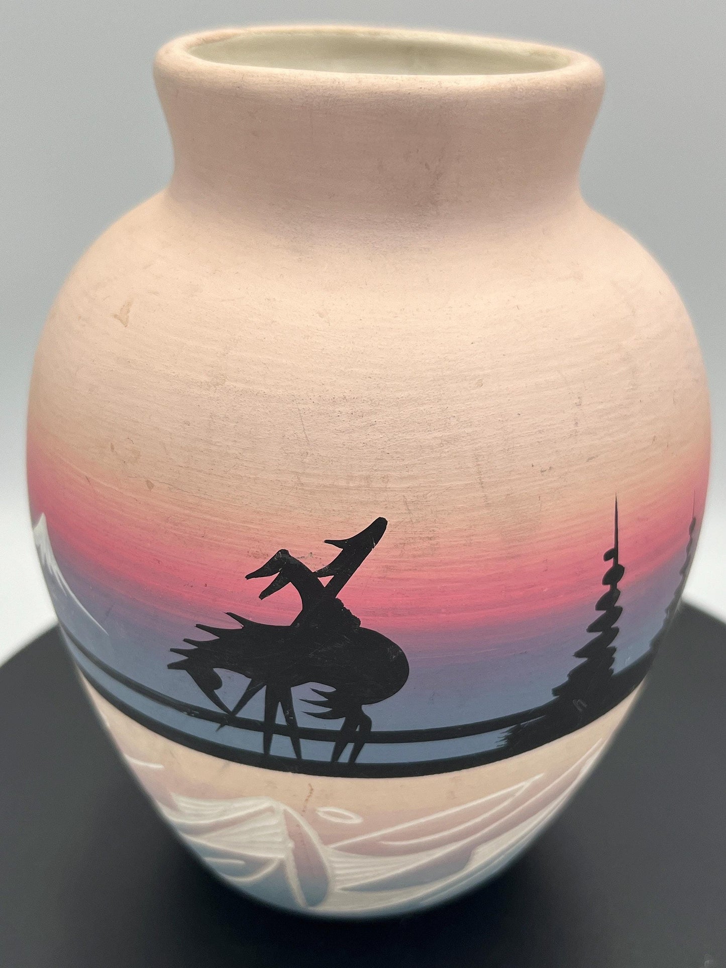 Navajo pottery Vase, Landscape with Tee Pee Signed