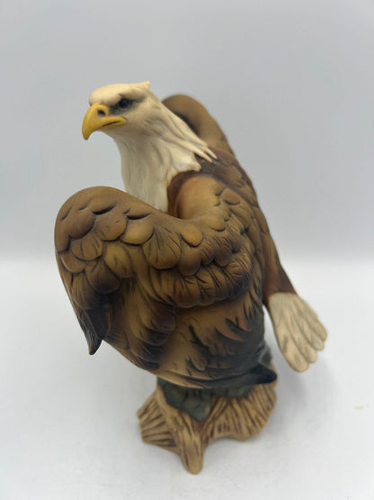 Vintage Ceramic Bald Eagle Statue: Perched with Open Wings