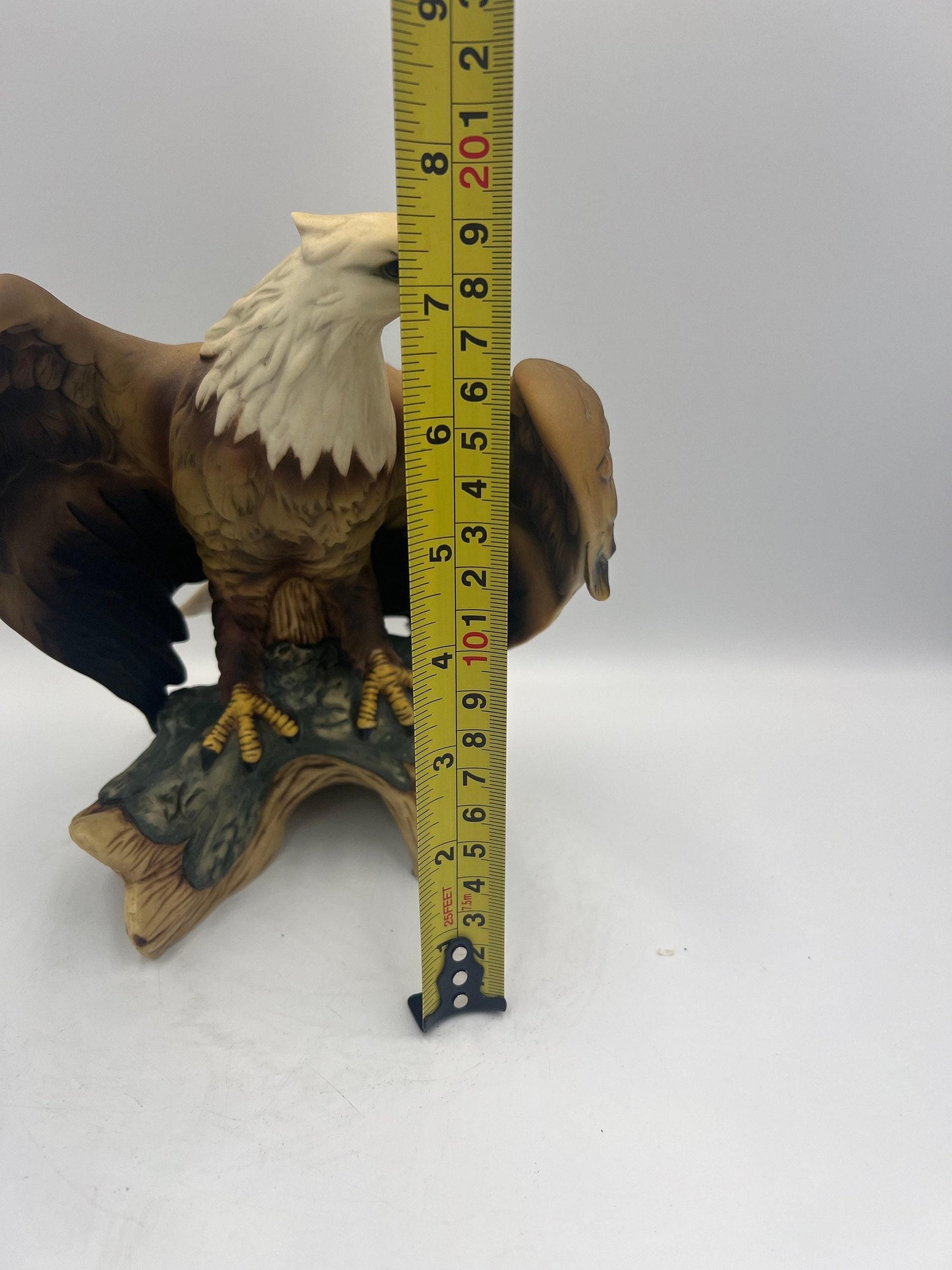 Vintage Ceramic Bald Eagle Statue: Perched with Open Wings