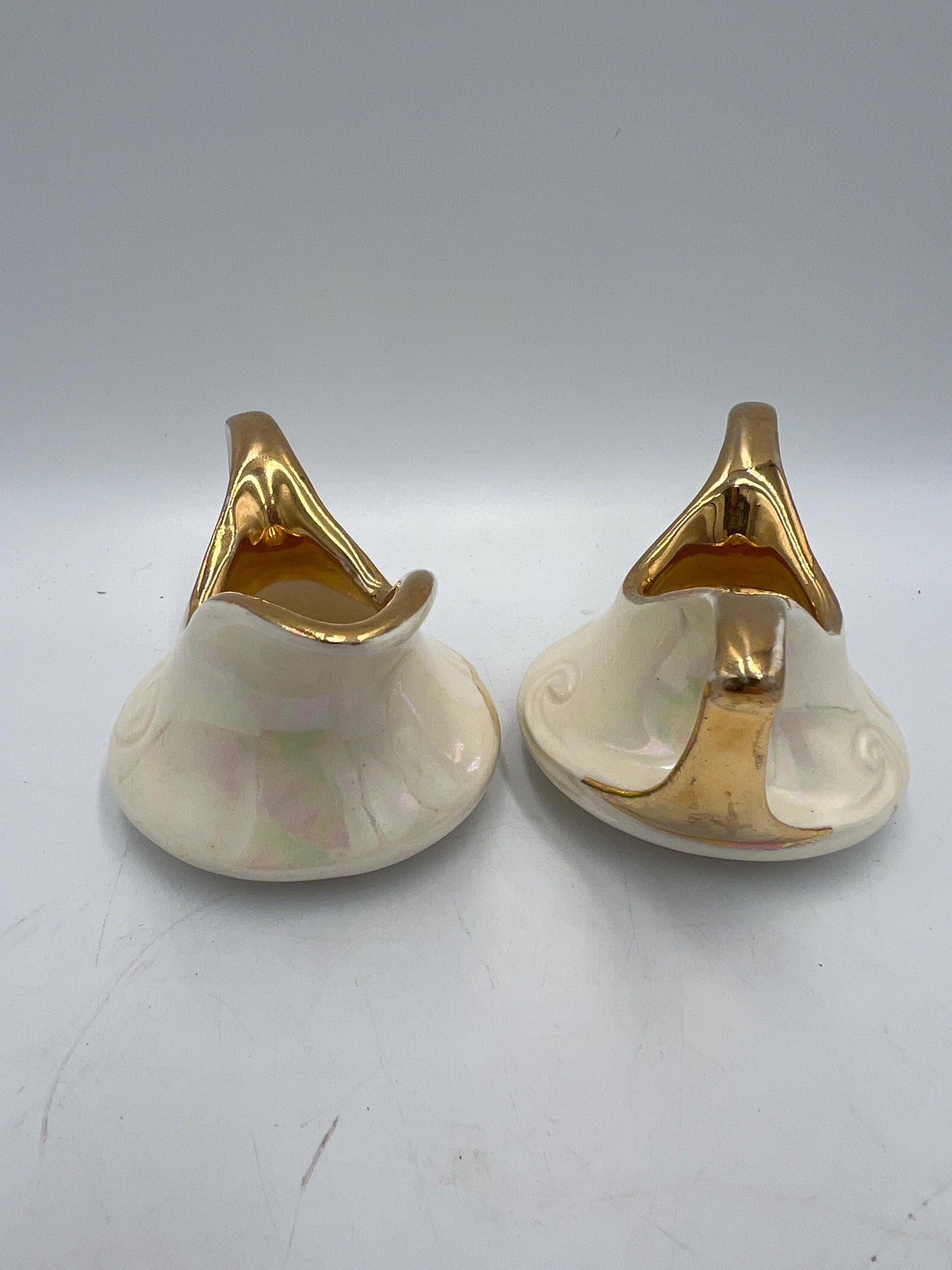 Vintage Mini Cream & Sugar Set: Pearl China with Gold Trim (4 inch)