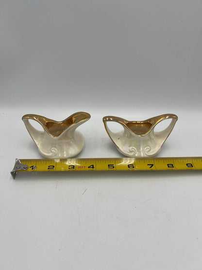 Vintage Mini Cream & Sugar Set: Pearl China with Gold Trim (4 inch)