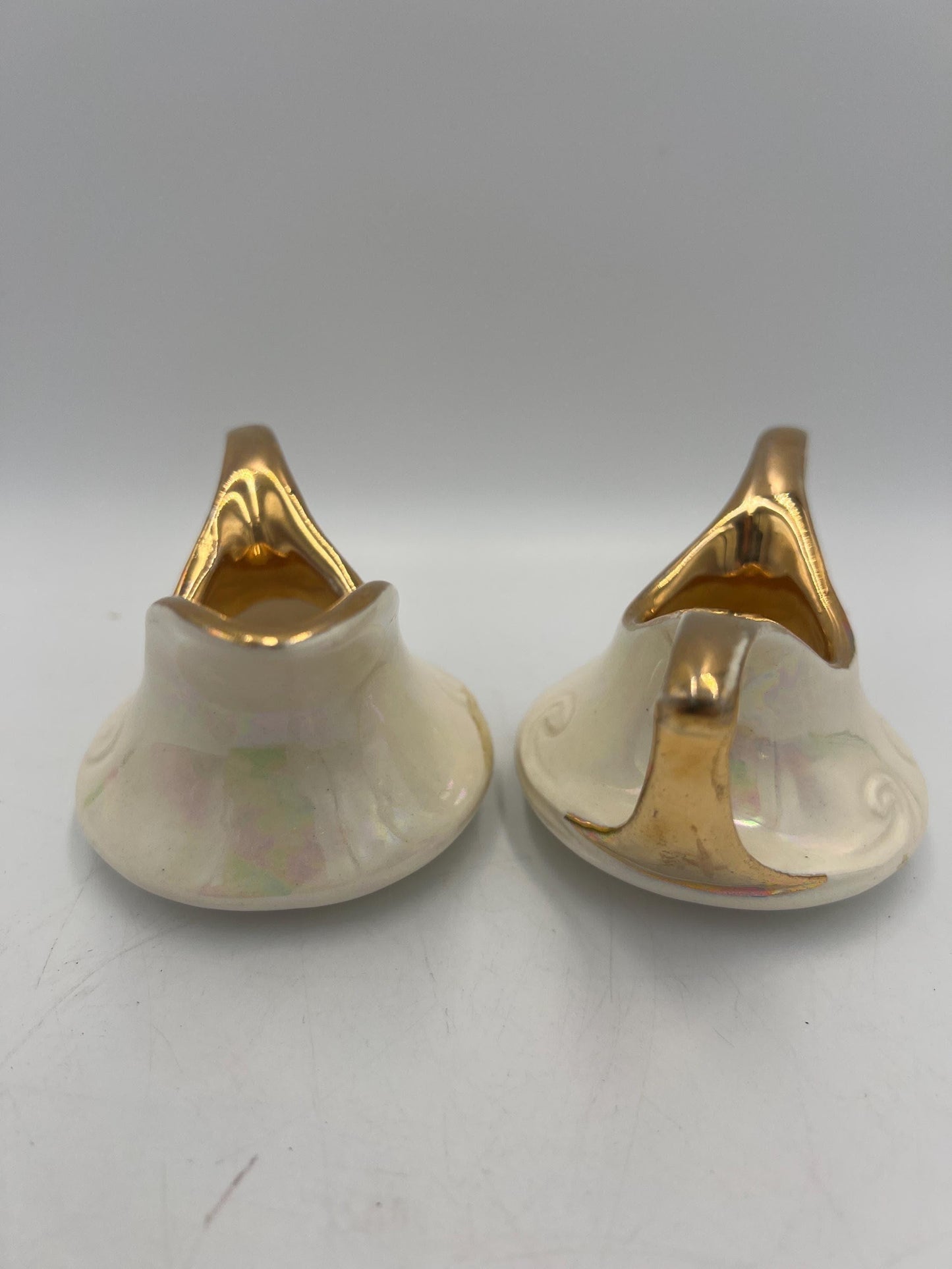 Vintage Mini Cream & Sugar Set: Pearl China with Gold Trim (4 inch)