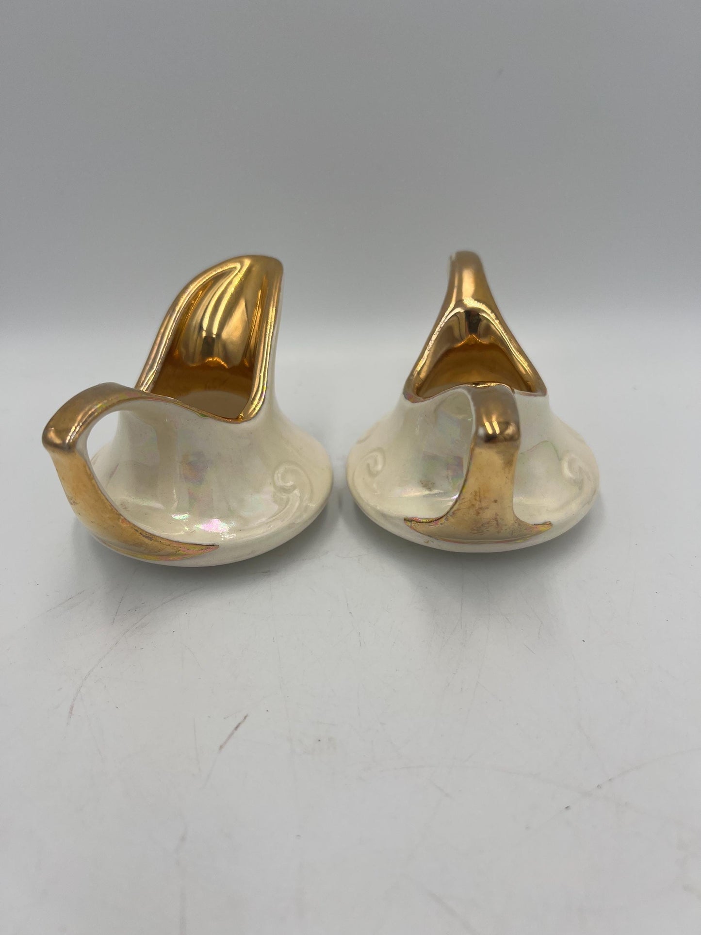 Vintage Mini Cream & Sugar Set: Pearl China with Gold Trim (4 inch)