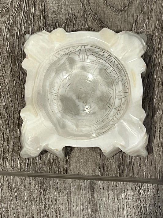 Vintage Carved Mexican Aztec Engraved Ashtray Marble Onyx Alabaster