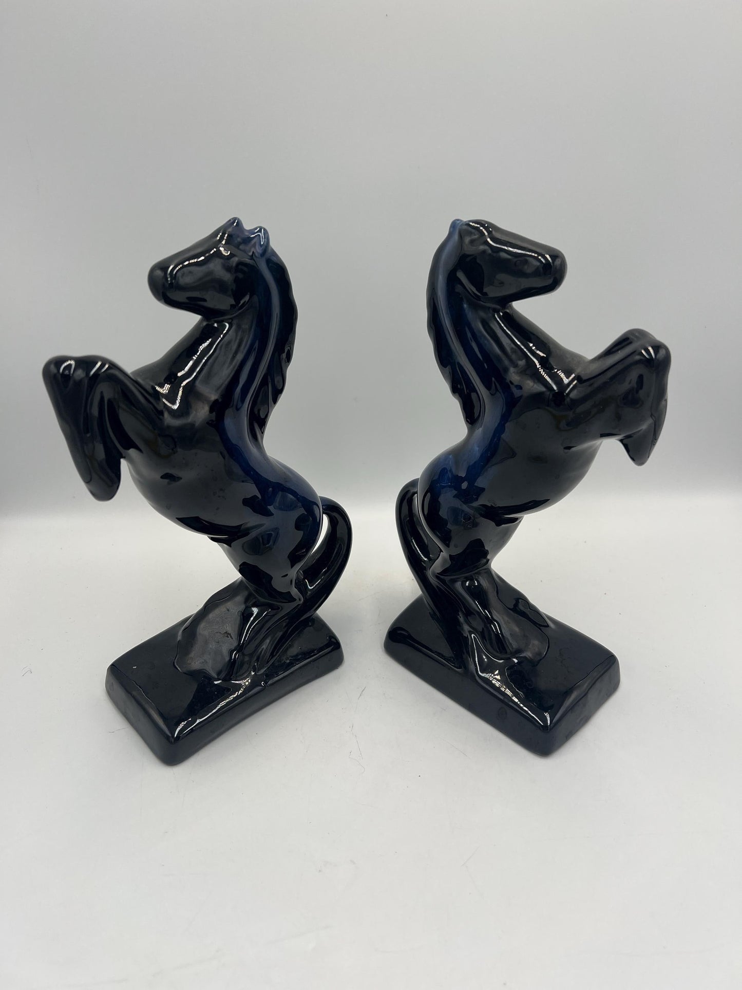 Blue Mountain Pottery Horses / Pair of Cobalt Blue Drip BMP Rearing Horses / Set of BMP Horse Bookends / BMP Canada