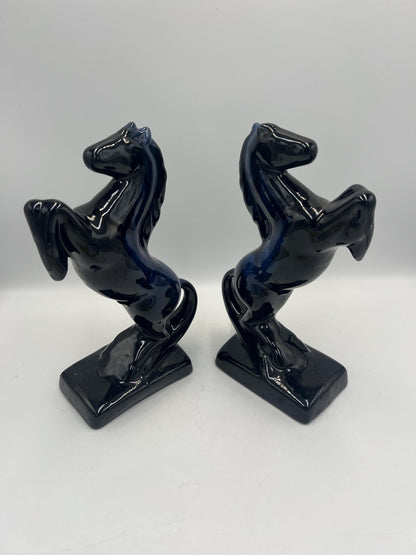 Blue Mountain Pottery Horses / Pair of Cobalt Blue Drip BMP Rearing Horses / Set of BMP Horse Bookends / BMP Canada
