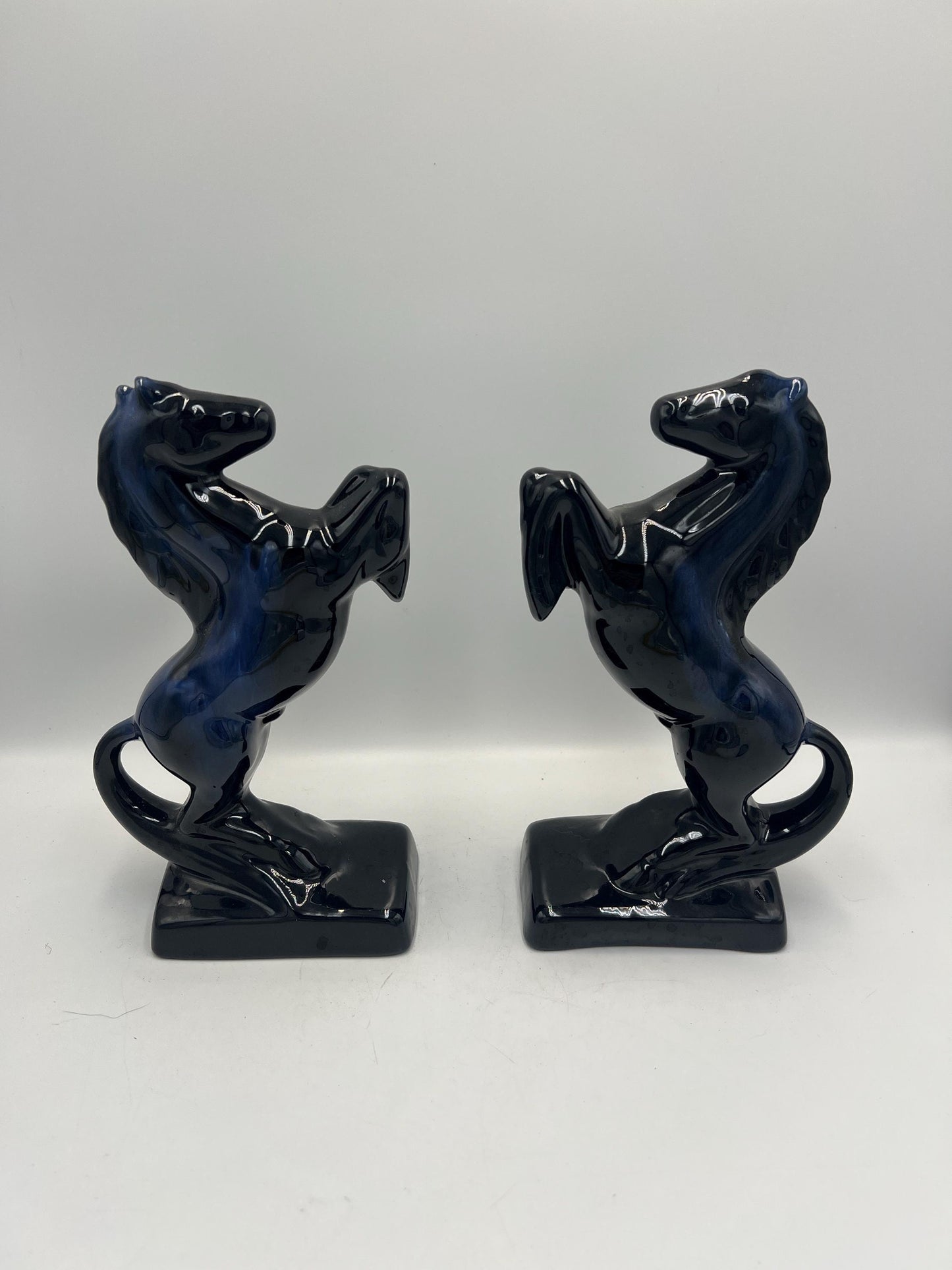 Blue Mountain Pottery Horses / Pair of Cobalt Blue Drip BMP Rearing Horses / Set of BMP Horse Bookends / BMP Canada