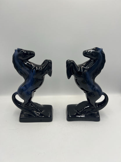 Blue Mountain Pottery Horses / Pair of Cobalt Blue Drip BMP Rearing Horses / Set of BMP Horse Bookends / BMP Canada